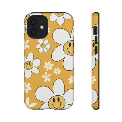 Fun Retro Daisy Pattern with Yellow Background Phone Case - Yellow Phone Case - iPhone 12 Mini / Glossy