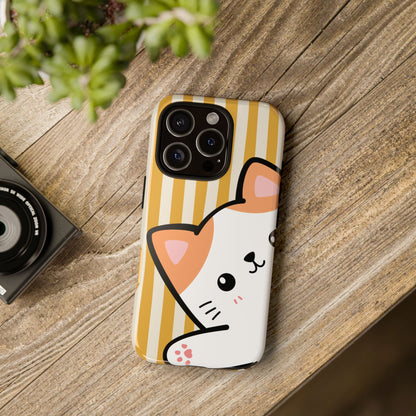 Playful Peakaboo Cat with Yellow Stripe Pattern Phone Case - Yellow Phone Case