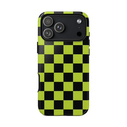 Trendy Neon Lime Green & Black Checked Pattern Phone Case - Green Phone Case - iPhone 18 Pro Max / Glossy