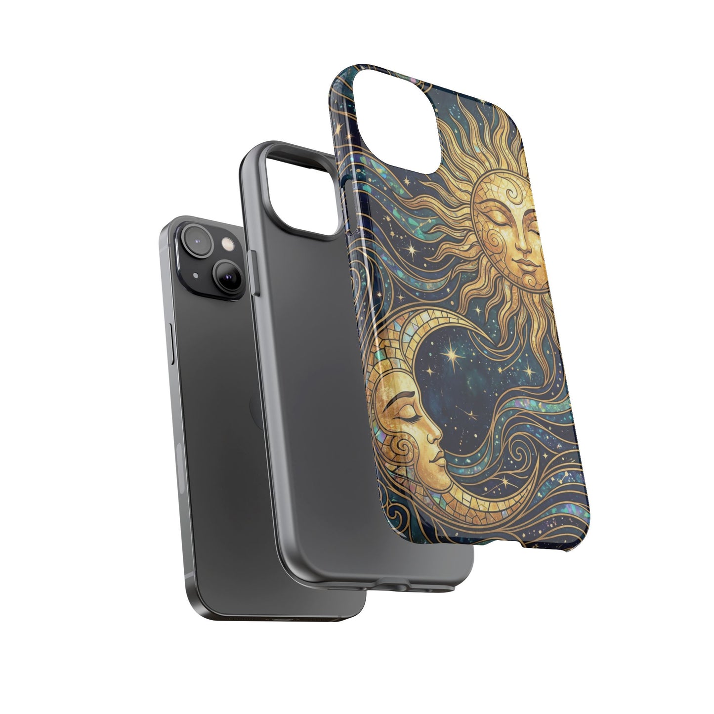 Elegant Teal & Gold Sun and Moon Phone Case