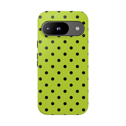 Trendy Neon Lime Green & Black Dot Pattern Phone Case