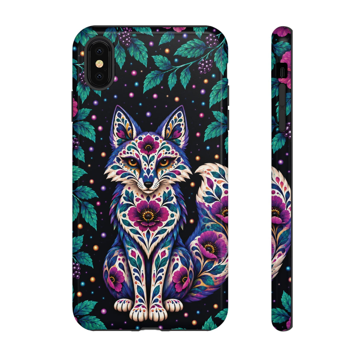 Vibrant Purple and Teal Calavera Fox Phone Case - Multicolor Phone Case - iPhone XS MAX / Glossy
