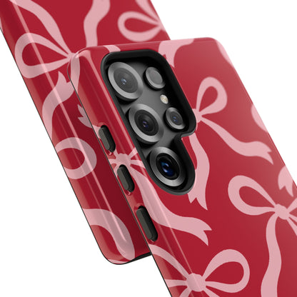 Bold Raspberry Red and Blush Pink Bow Pattern Phone Case - Red Phone Case