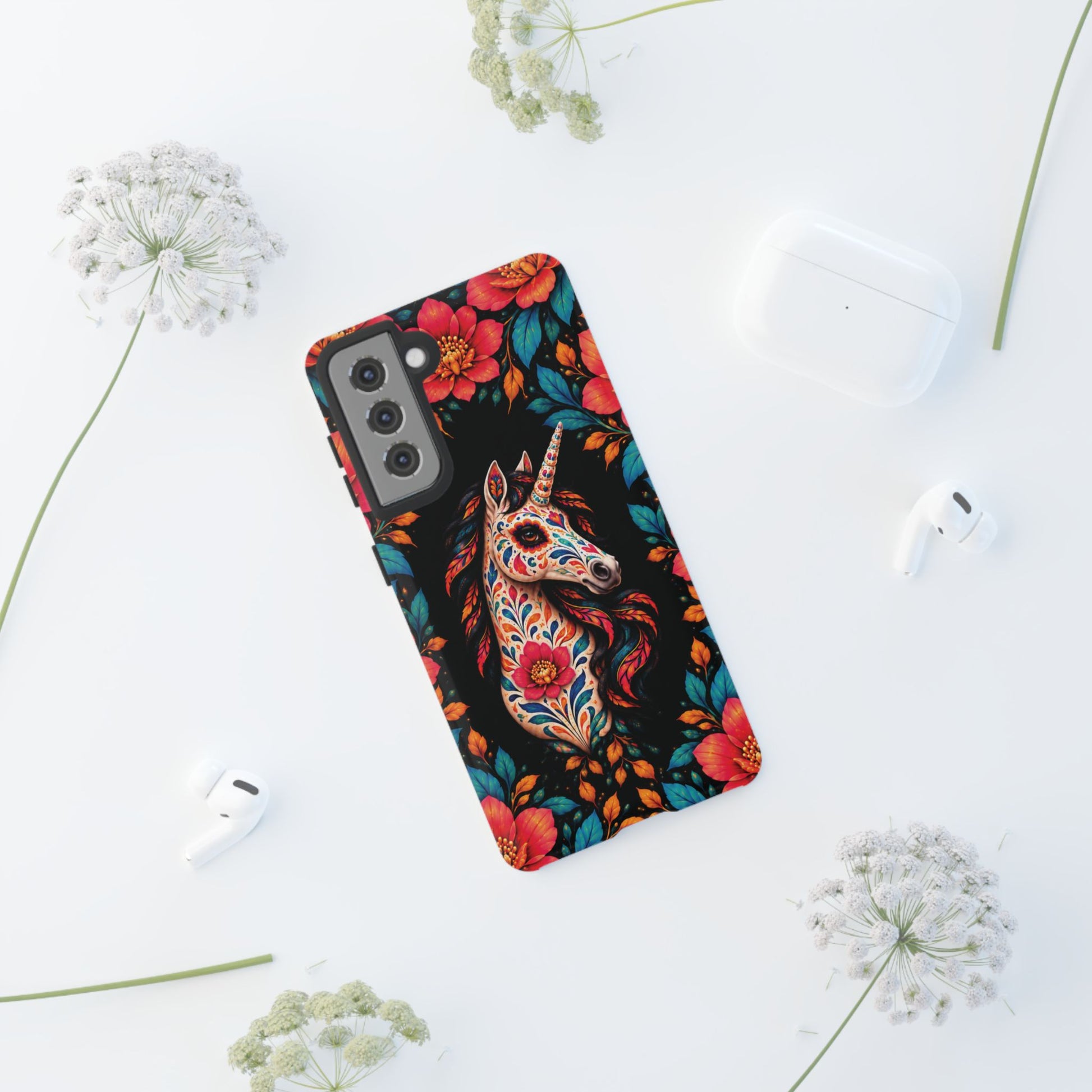 Elegant Pink and Turquoise Calavera Unicorn Phone Case - Phone Case