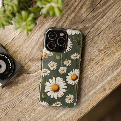 Boho Chic Daisies Floral Pattern "White & Green" Phone Case