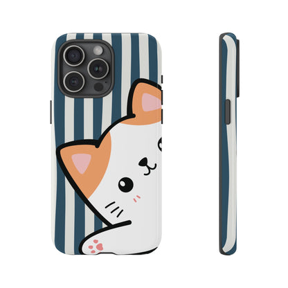 Playful Peakaboo Cat with Blue Stripe Pattern Phone Case - Blue Phone Case - iPhone 15 Pro Max / Glossy