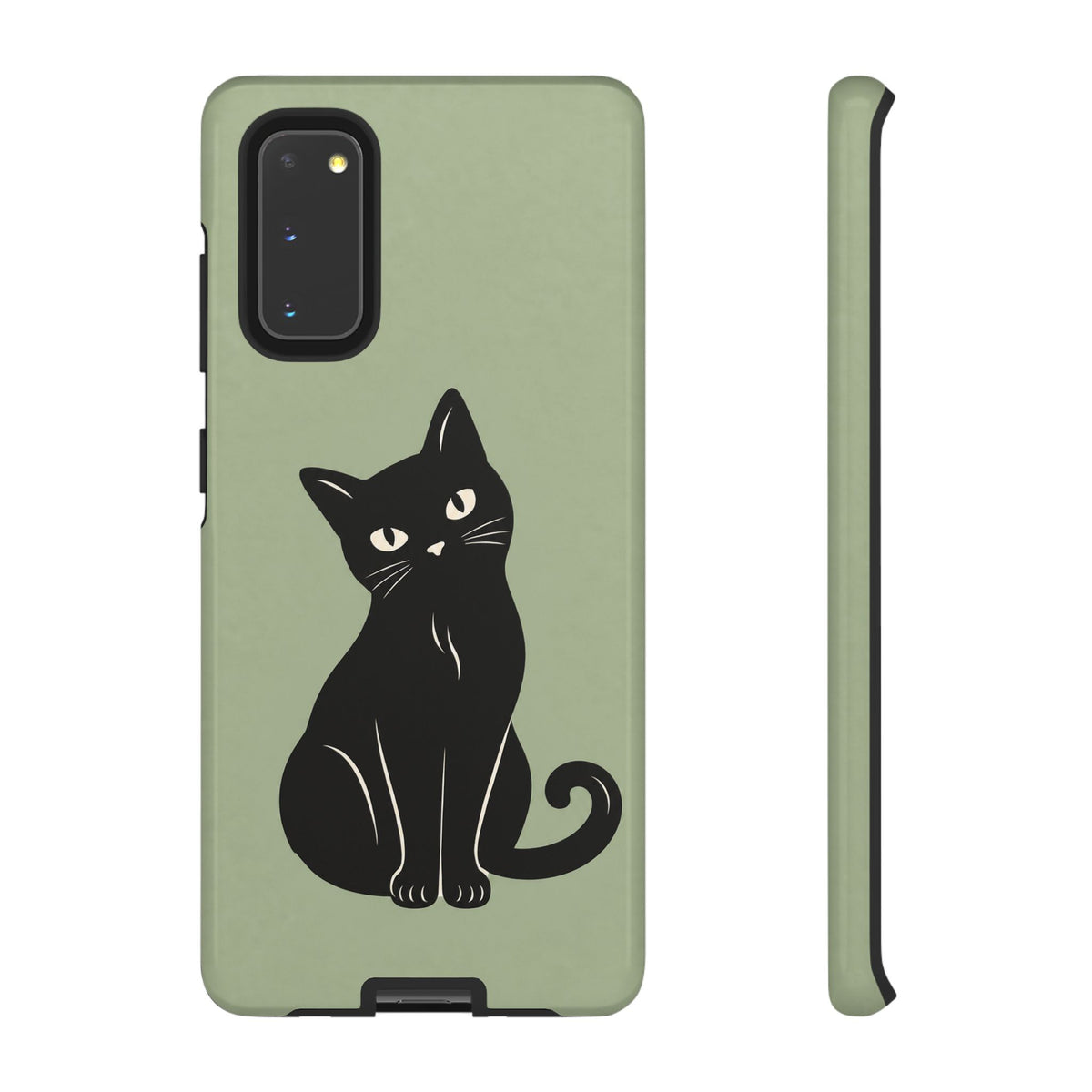 Minimalist Sage Green & Black Cat Phone Case