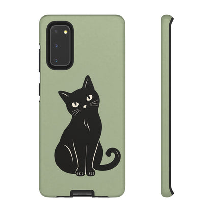 Minimalist Sage Green & Black Cat Phone Case