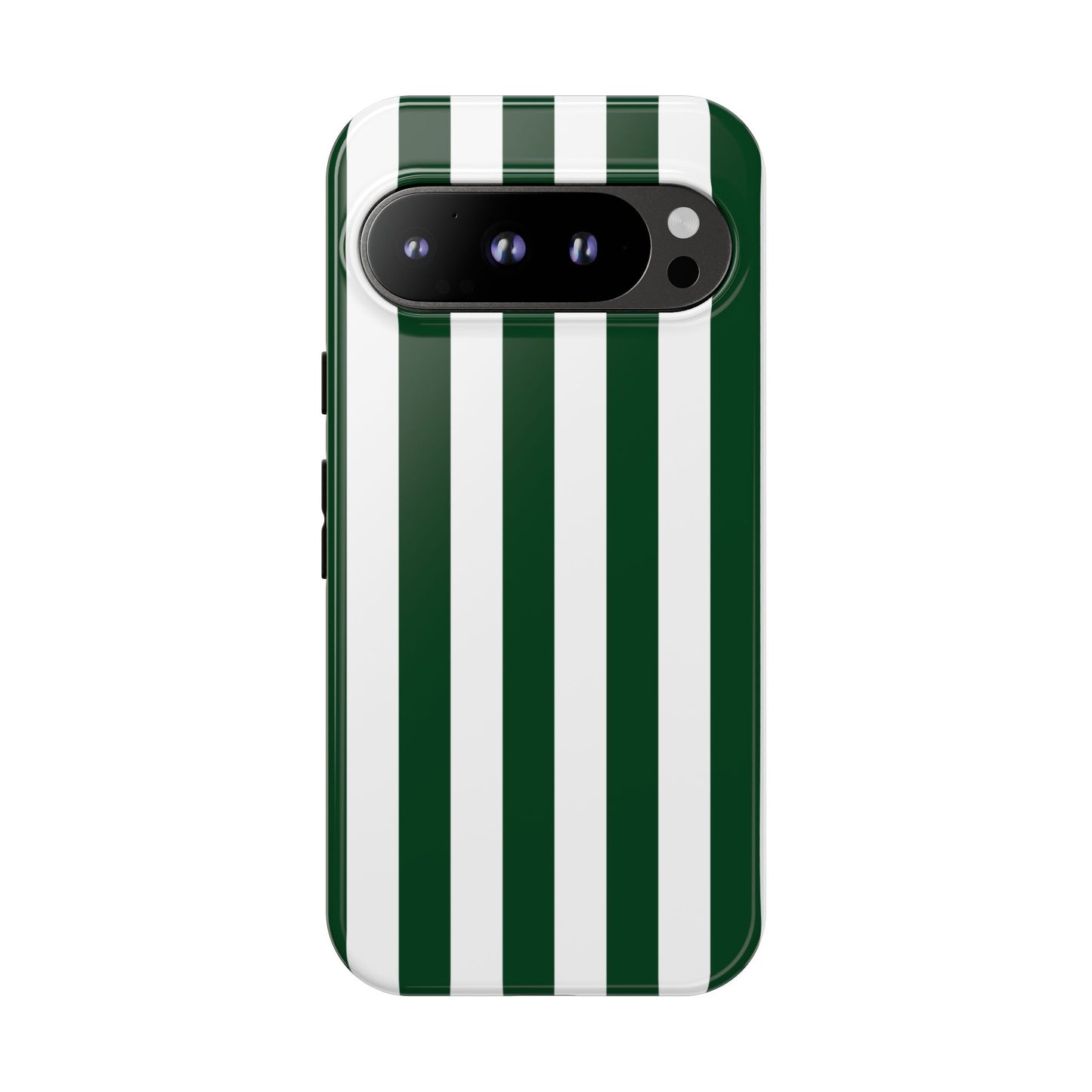 Google Pixel 9 Pro / Glossy Phone Case - Simple Dark Green & White Stripe Pattern Phone Case