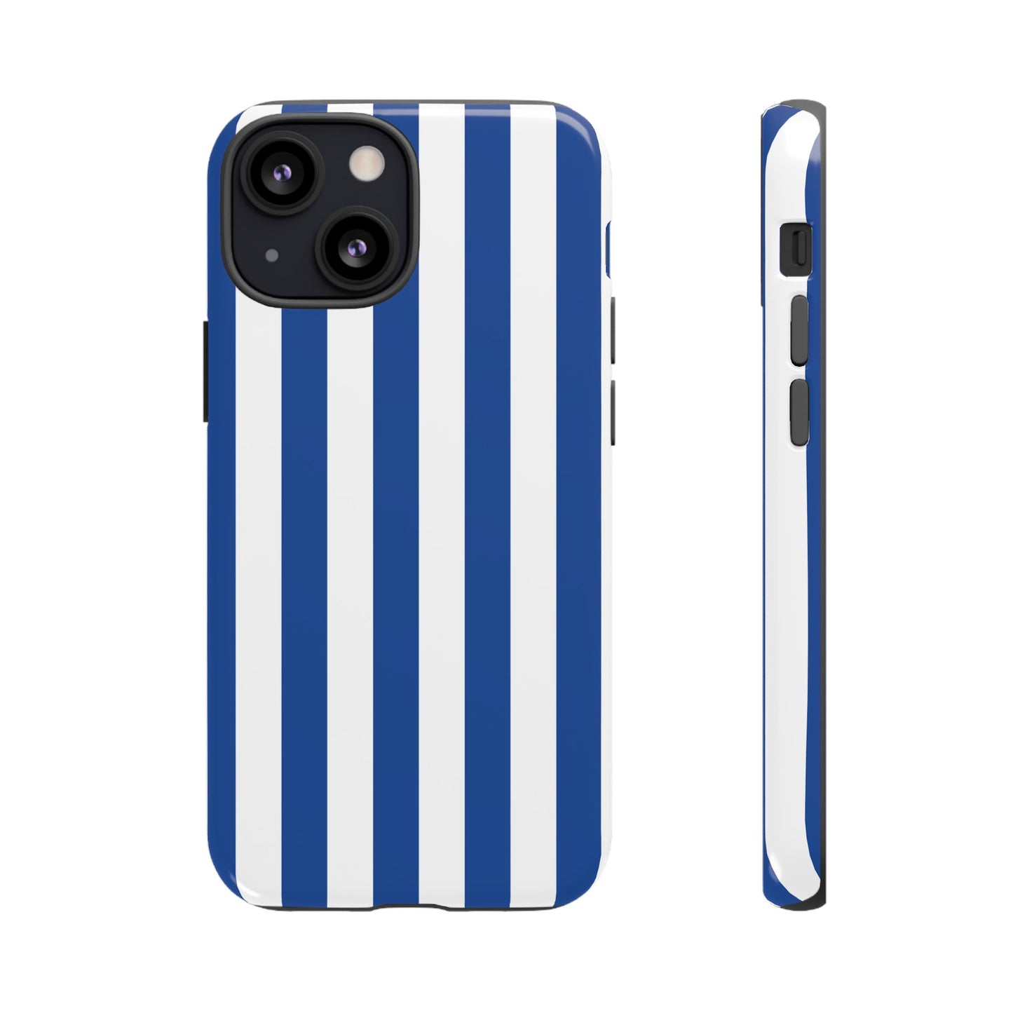 iPhone 13 Mini / Glossy Phone Case - Simple Blue & White Stripe Pattern Phone Case
