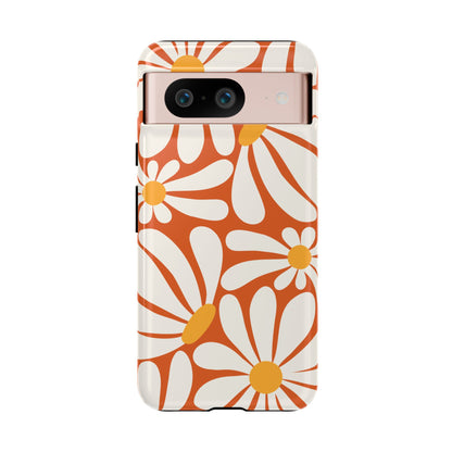 Retro Orange Daisy Pattern Phone Case - Orange Phone Case - Google Pixel 8 / Glossy