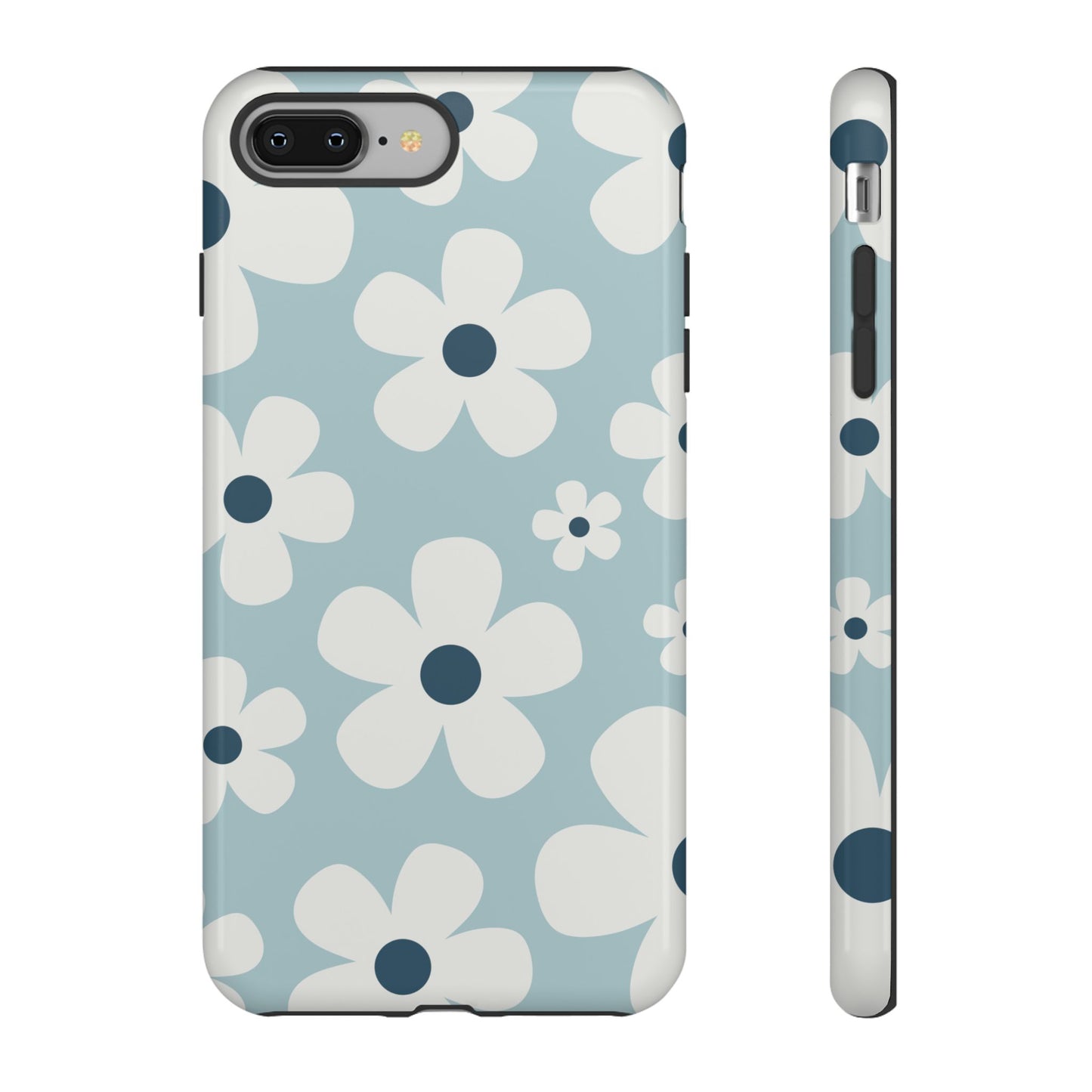 iPhone 8 Plus / Glossy Phone Case - Cute Light Blue Daisy Pattern Phone Case