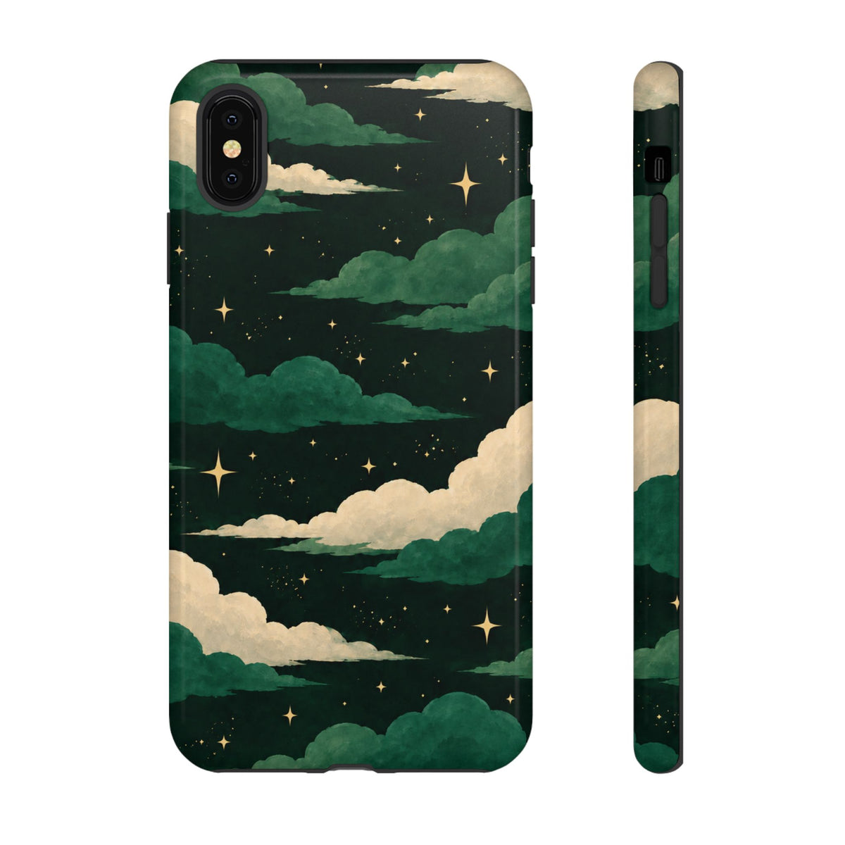 Illustrated Emerald Green Clouds & Stars Phone Case