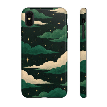 Illustrated Emerald Green Clouds & Stars Phone Case