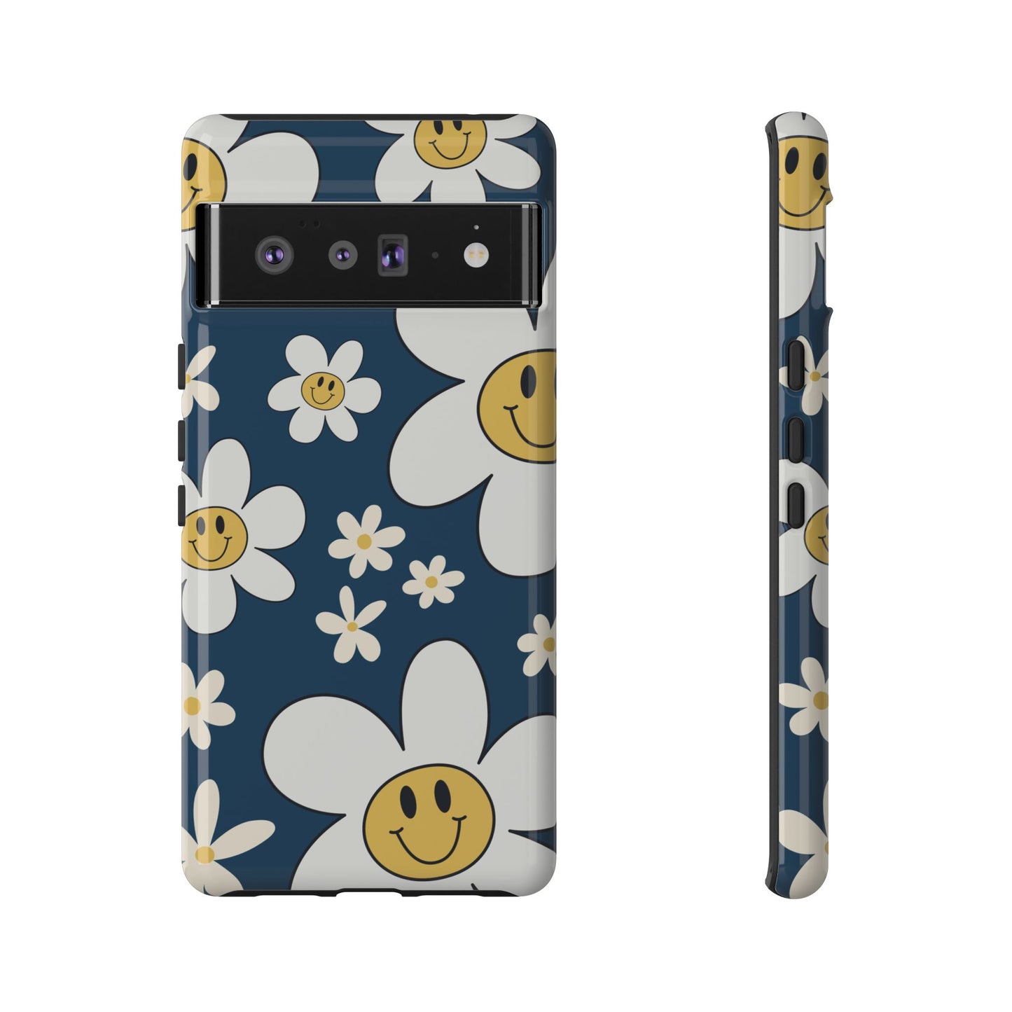 Fun Retro Daisy Pattern with Blue Background Phone Case - Blue Phone Case - Google Pixel 6 Pro / Glossy