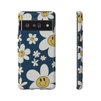 Fun Retro Daisy Pattern with Blue Background Phone Case - Blue Phone Case - Google Pixel 6 Pro / Glossy