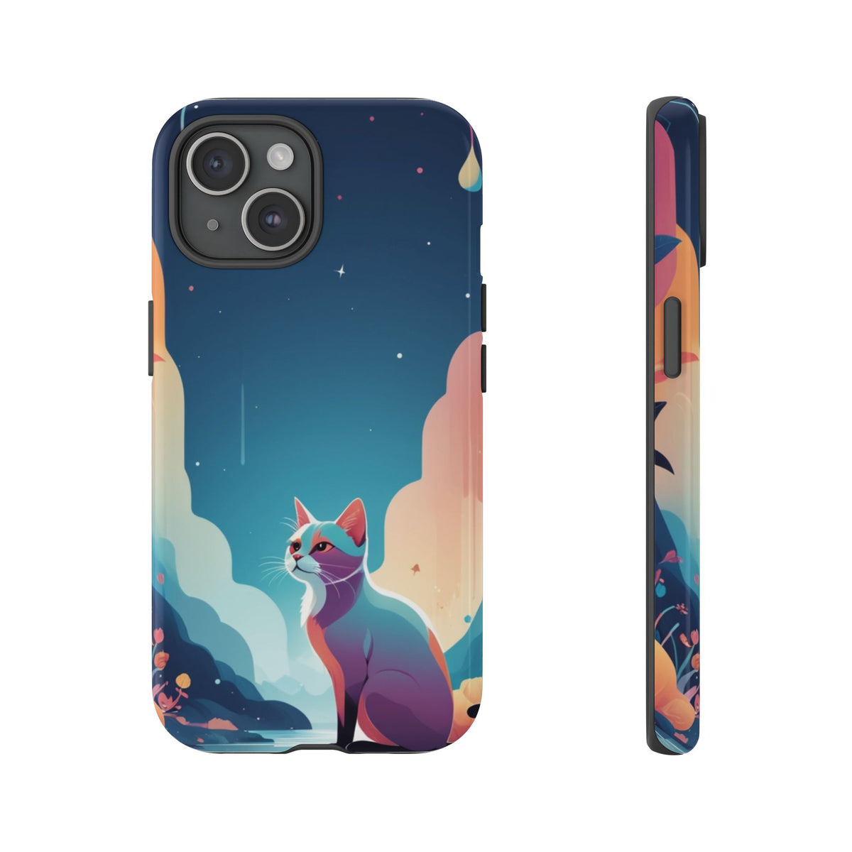 Stylised Cat Design Phone Case - Multicolor Phone Case - iPhone 15 / Glossy
