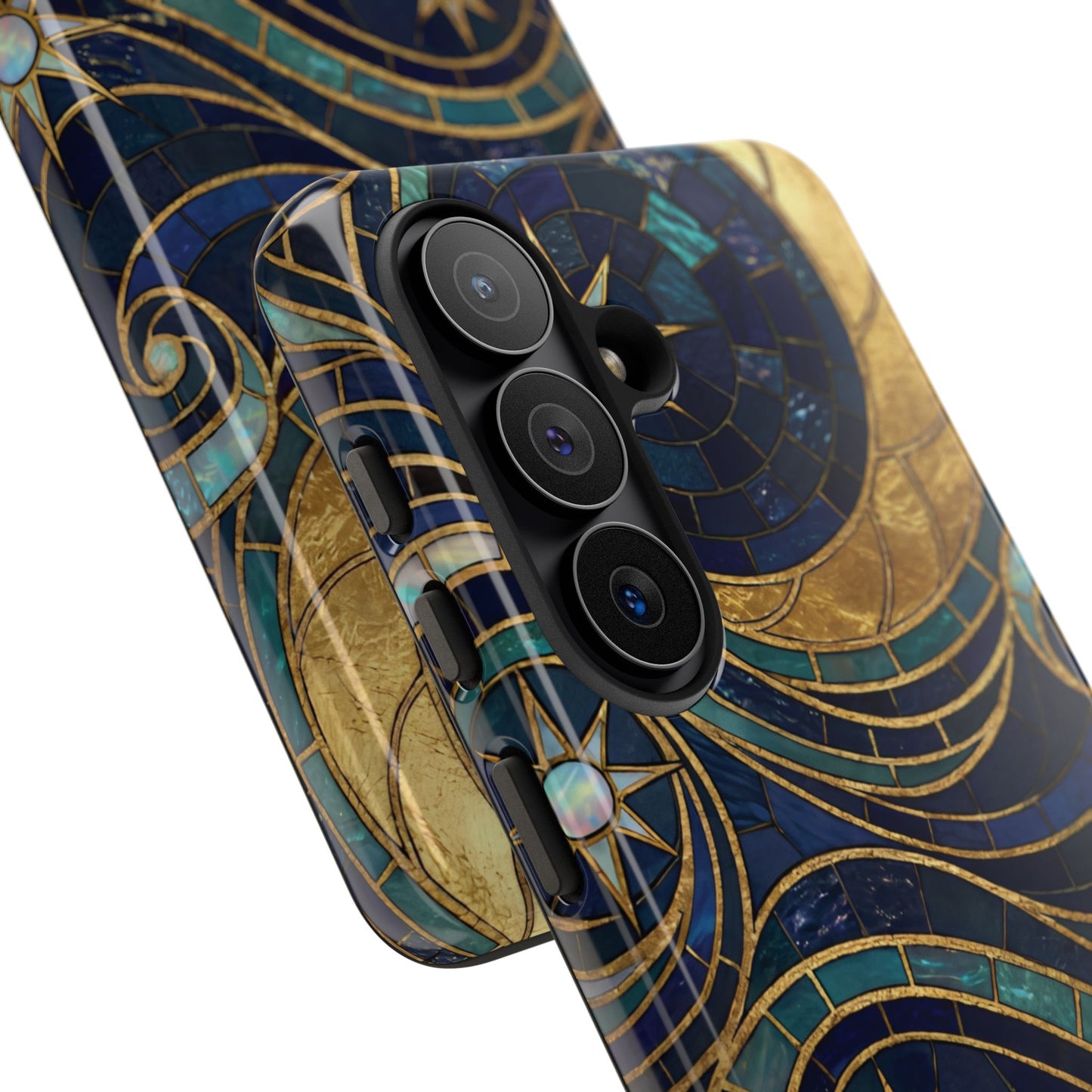 Elegant Navy & Gold Crescent Moon Mosaic Phone Case