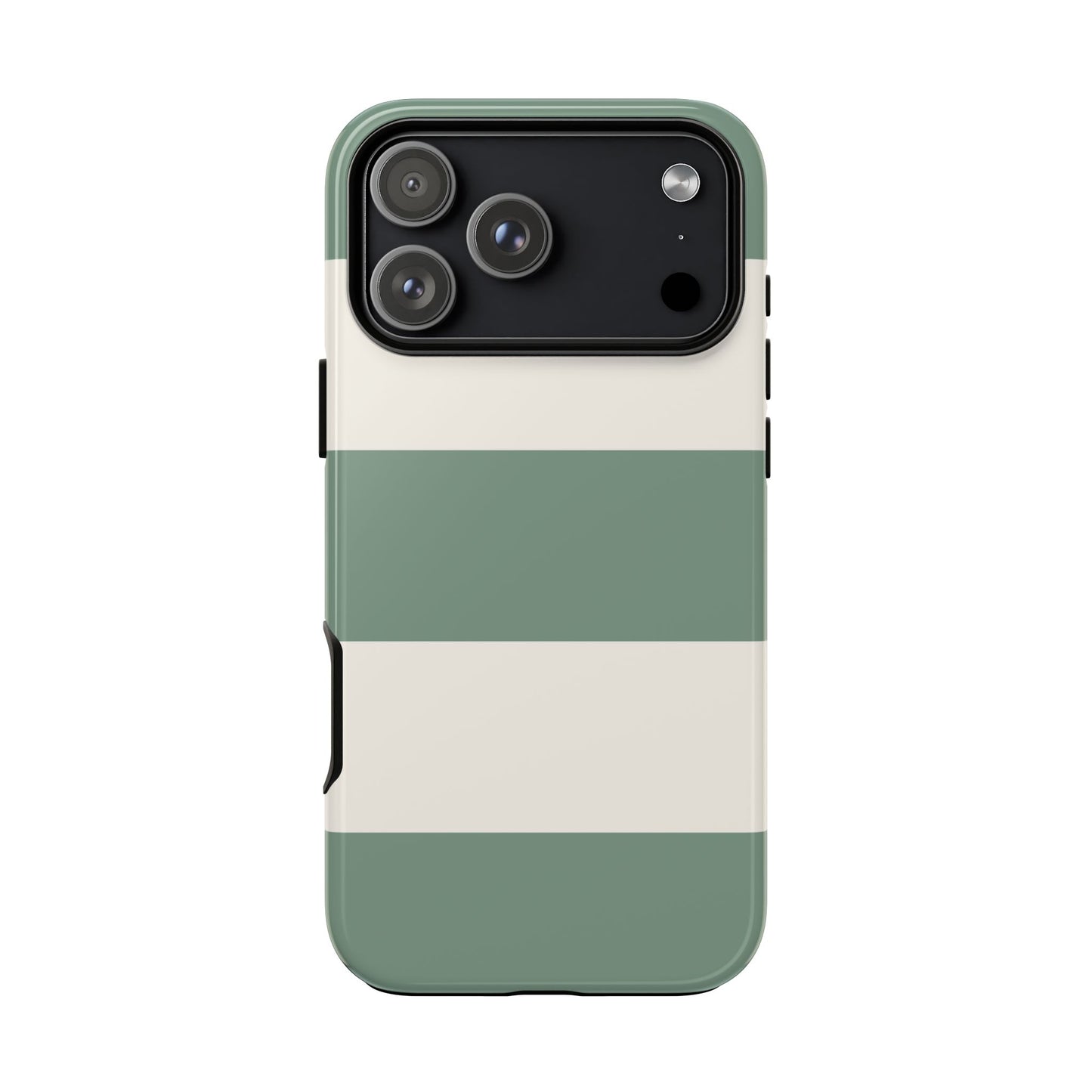 iPhone 17 Pro Max / Glossy Phone Case - Green & White Horizontal Stripe Pattern Phone Case