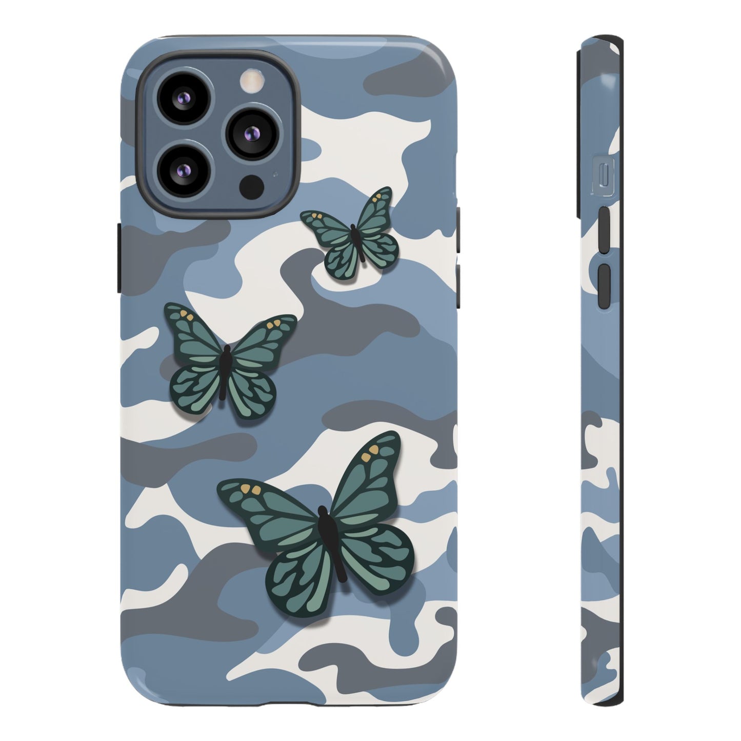 iPhone 13 Pro Max / Glossy Phone Case - Light Blue Butterfly Camo Phone Case