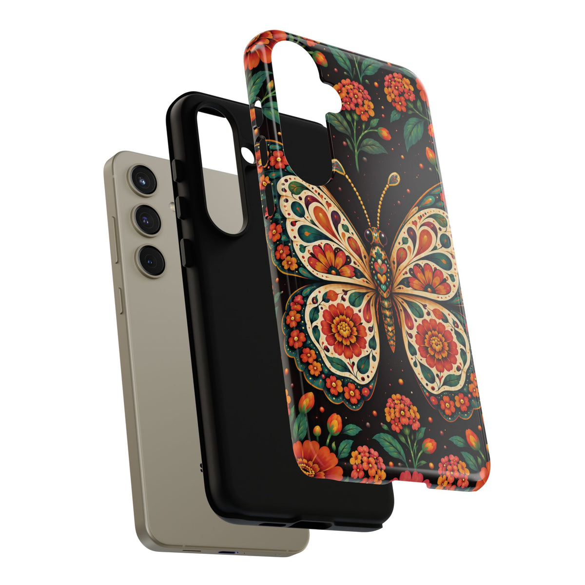 Vibrant Terracotta and Teal Calavera Butterfly Phone Case - Multicolor Phone Case