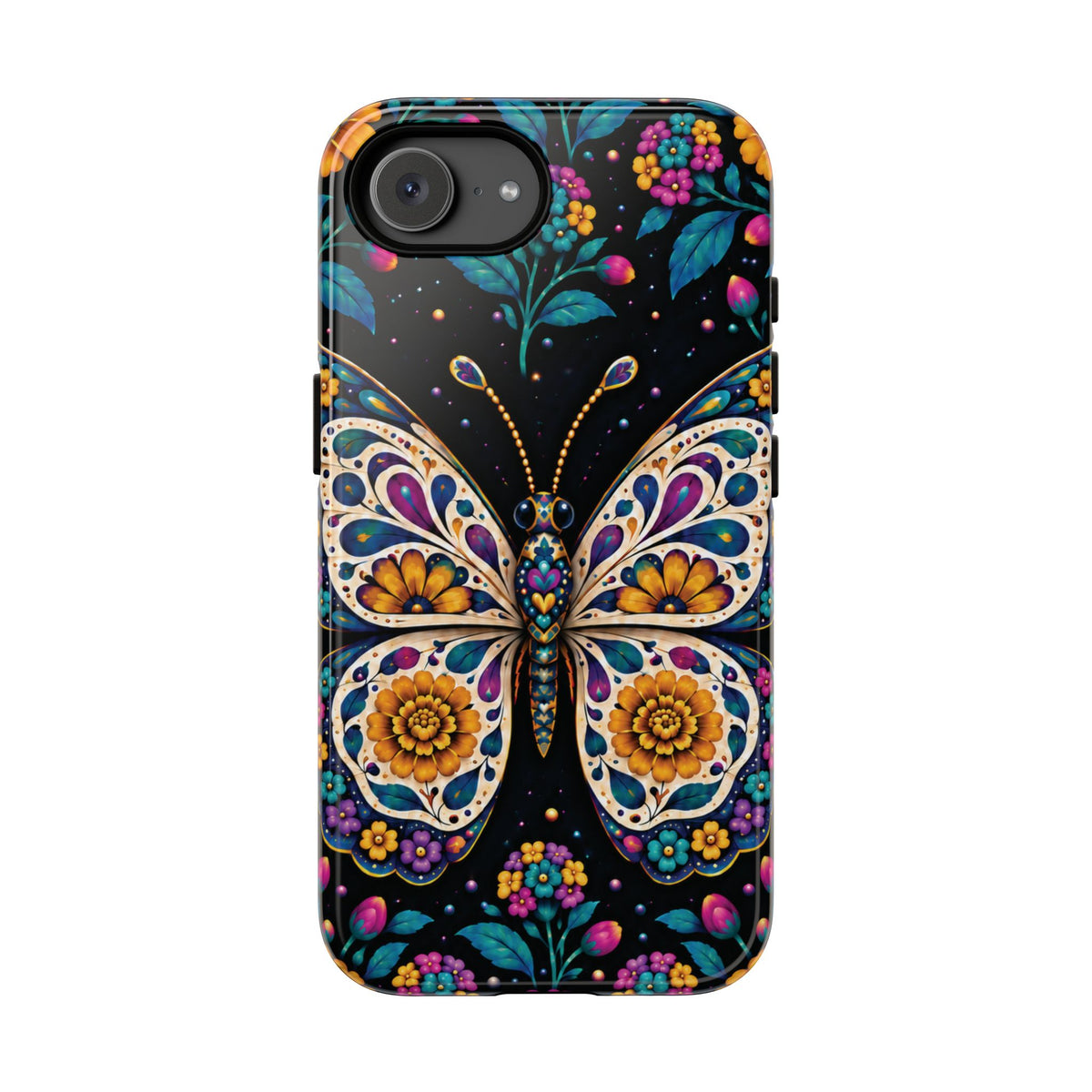 Vibrant Purple and Teal Calavera Butterfly Phone Case - Multicolor Phone Case - iPhone 17e / Glossy