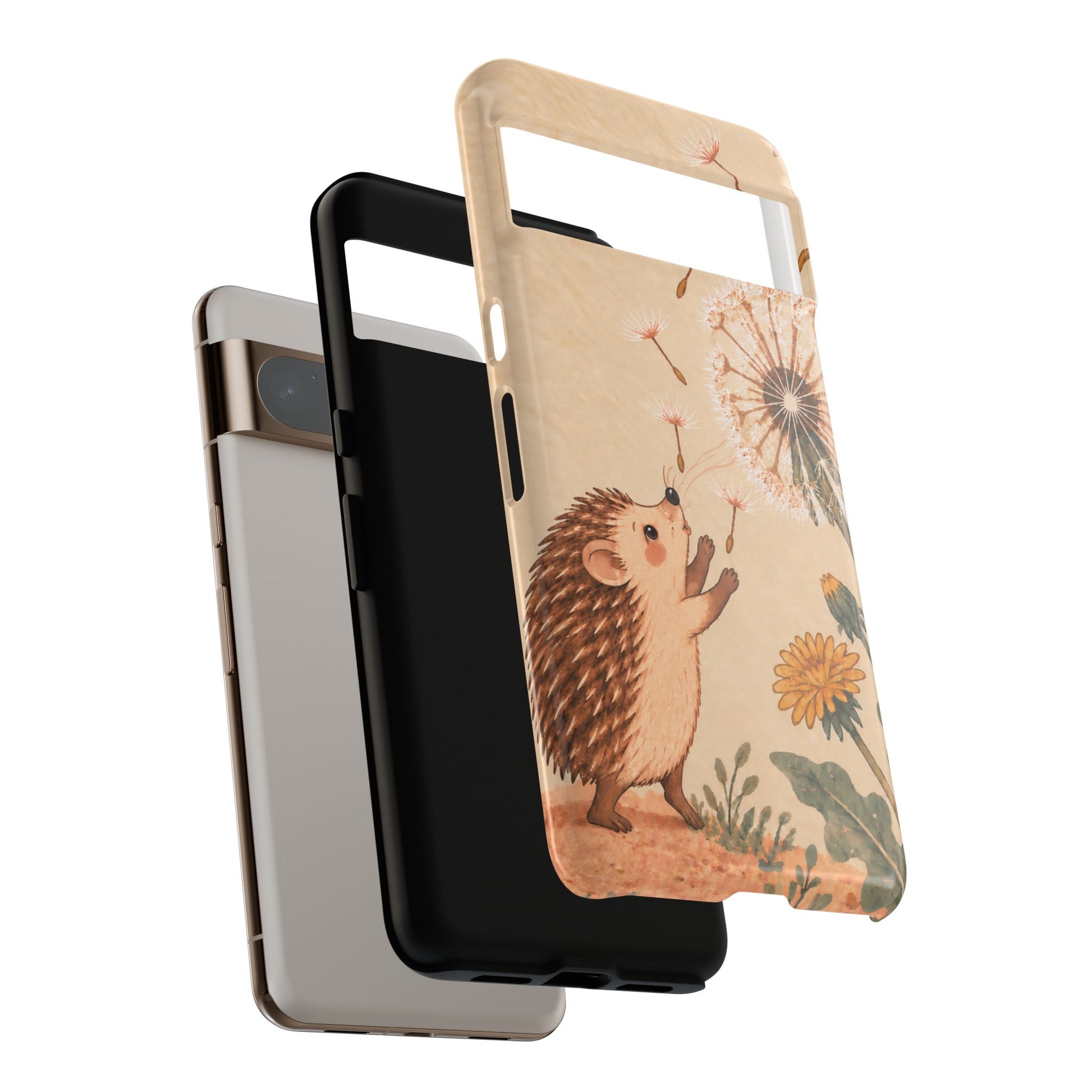 Whimsical Cream Hedgehog and Dandelion Phone Case - White Phone Case