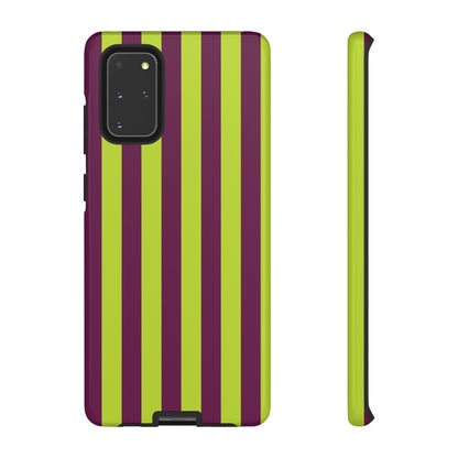 Trendy Neon Lime Green & Plum Stripe Pattern Phone Case - Green Phone Case - Samsung Galaxy S20+ / Glossy