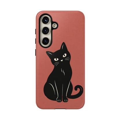 Minimalist Coral Red & Black Cat Phone Case