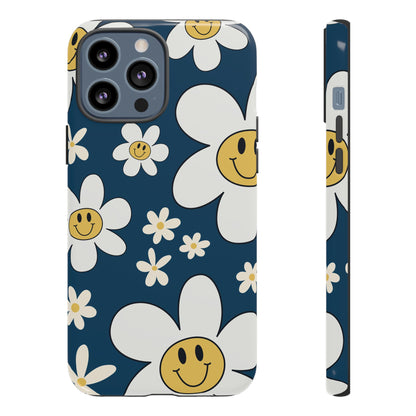 Fun Retro Daisy Pattern with Blue Background Phone Case - Blue Phone Case - iPhone 13 Pro Max / Glossy