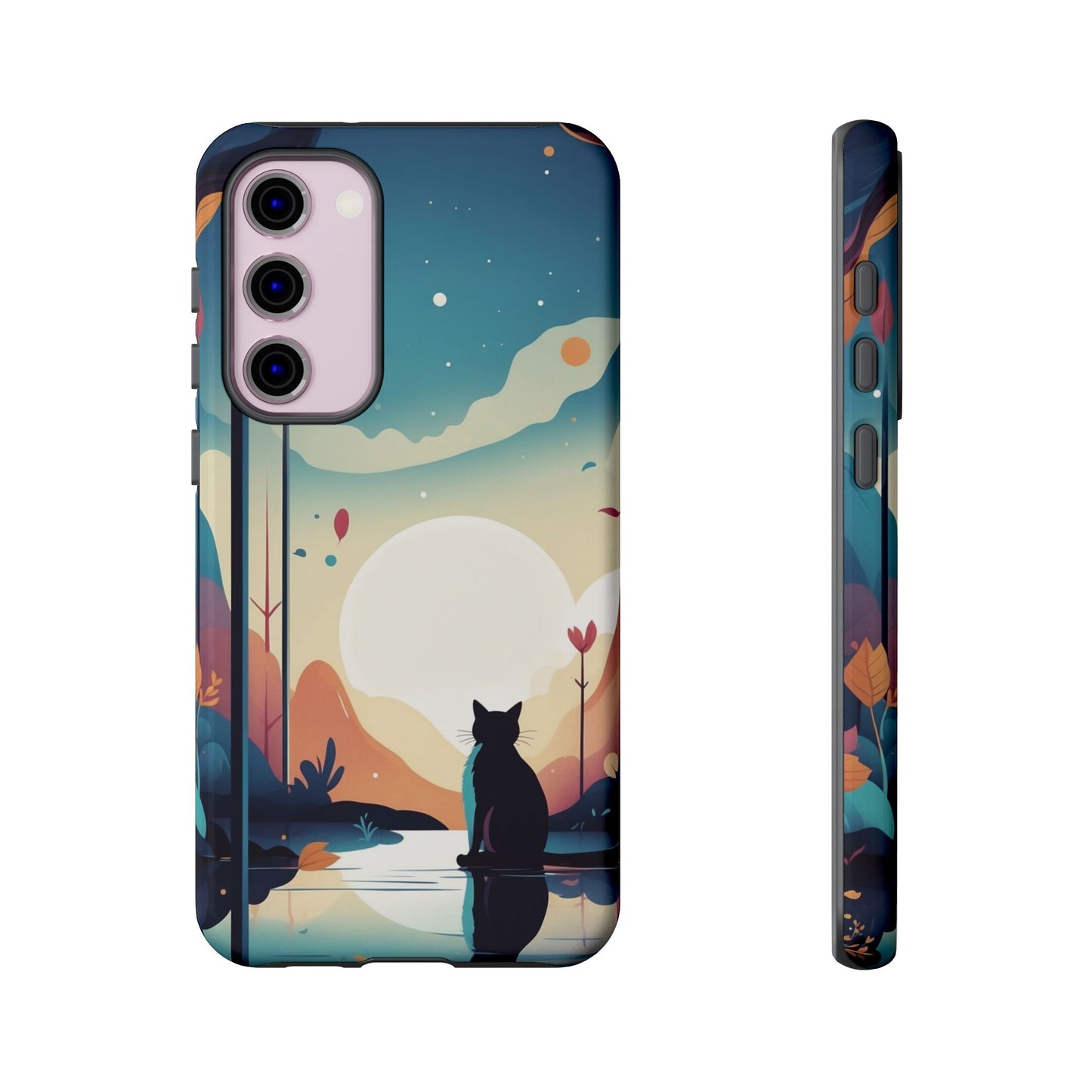 Samsung Galaxy S23 Plus / Glossy Phone Case - Stylised Cat & Moon Design Phone Case