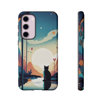 Samsung Galaxy S23 Plus / Glossy Phone Case - Stylised Cat & Moon Design Phone Case