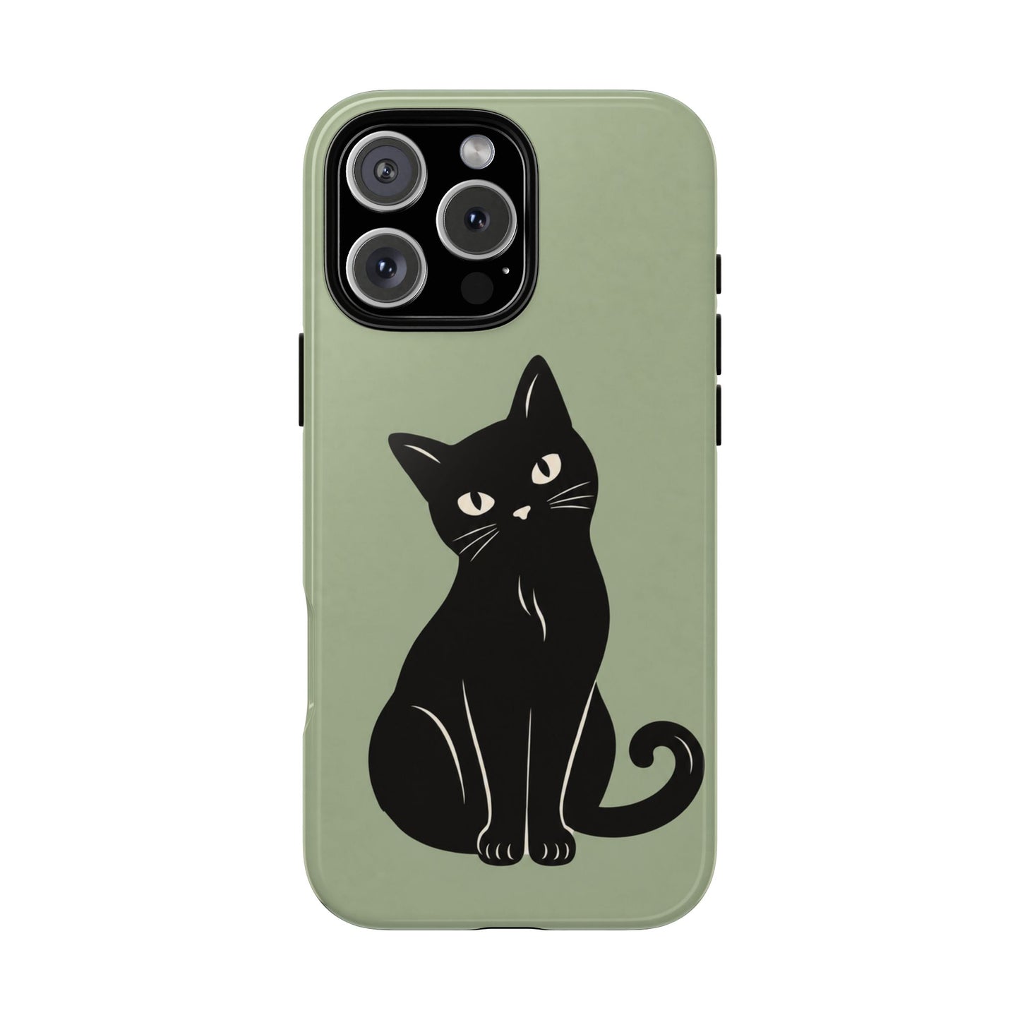 Minimalist Sage Green & Black Cat Phone Case