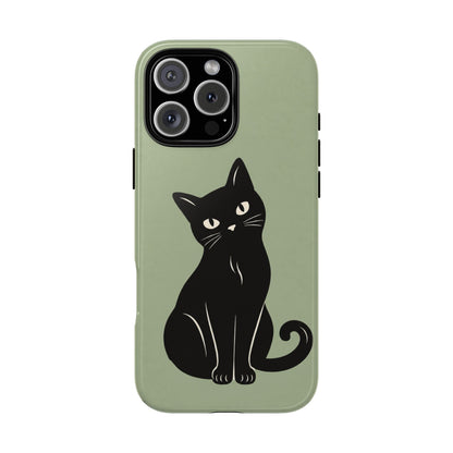 Minimalist Sage Green & Black Cat Phone Case