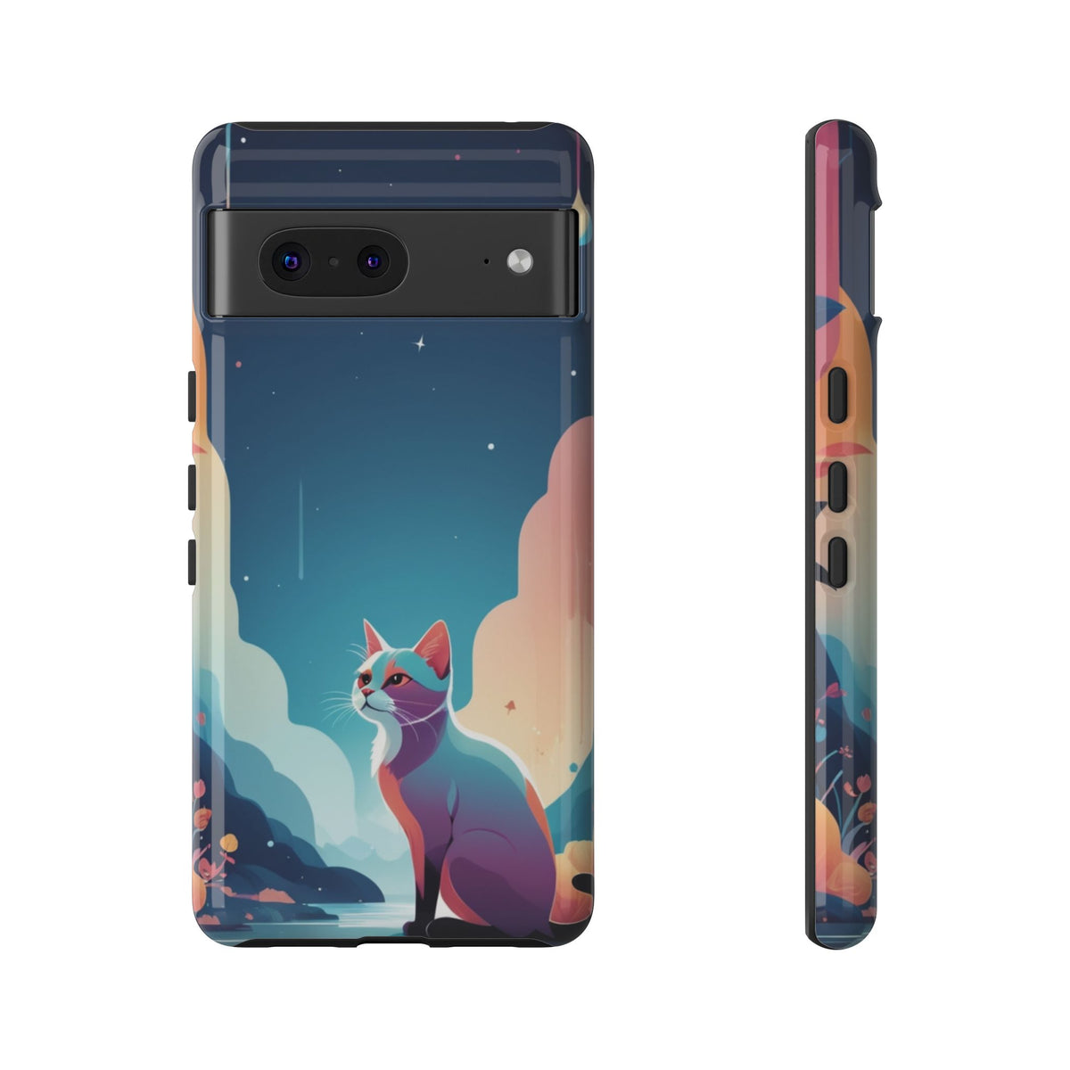Stylised Cat Design Phone Case - Multicolor Phone Case - Google Pixel 7 / Glossy