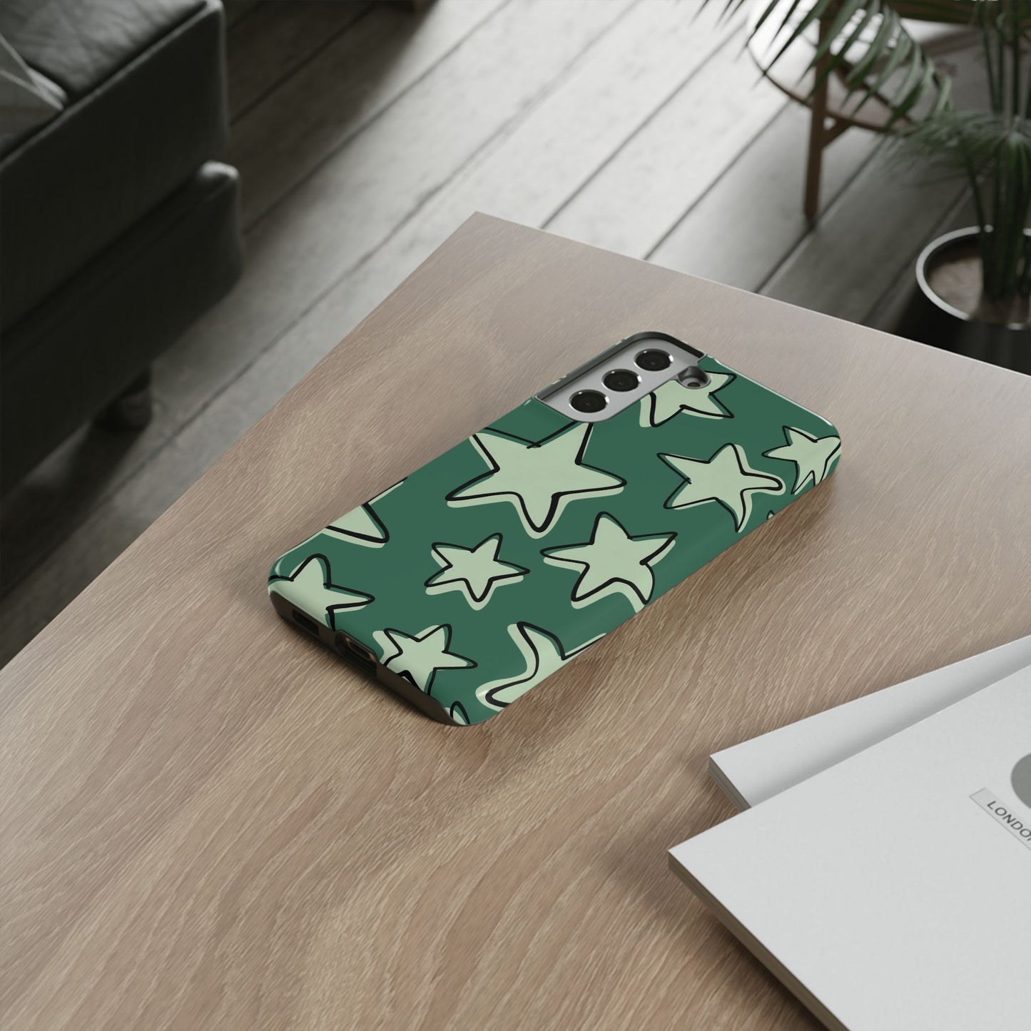 Forest Green Doodle Star Phone Case