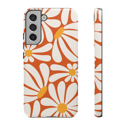 Retro Orange Daisy Pattern Phone Case - Orange Phone Case - Samsung Galaxy S22 Plus / Glossy