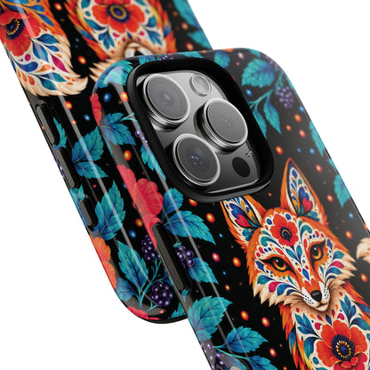 Vibrant Orange and Turquoise Calavera Fox Phone Case - Multicolor Phone Case