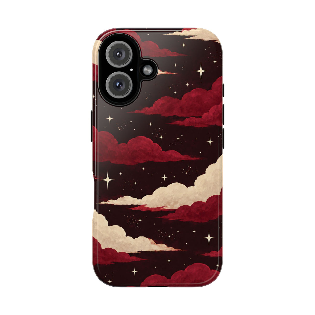 Illustrated Crimson Red Clouds & Stars Phone Case