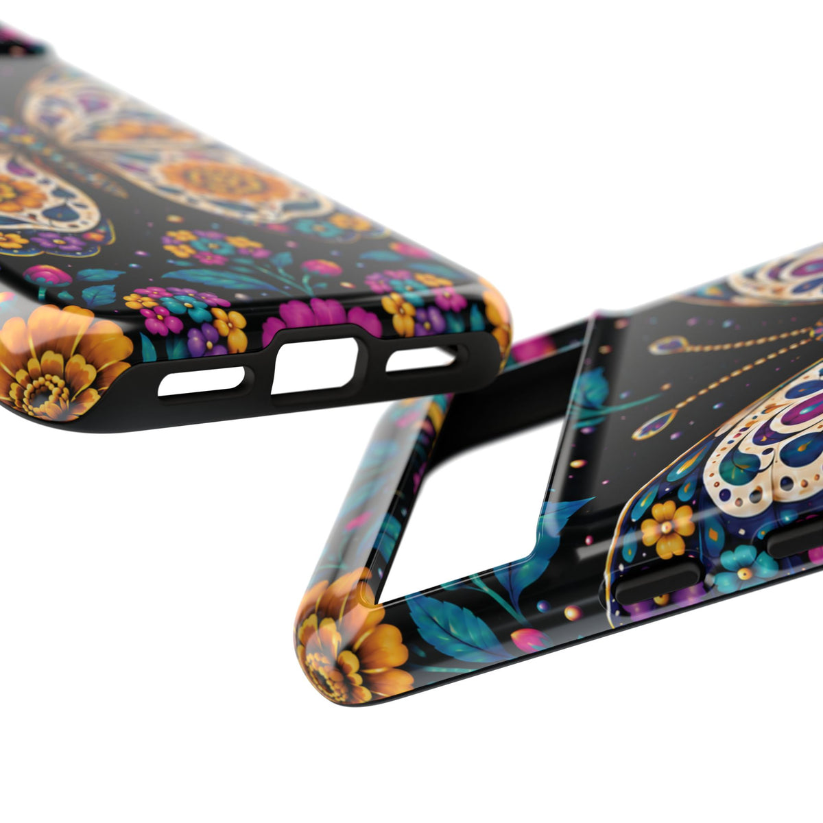Vibrant Purple and Teal Calavera Butterfly Phone Case - Multicolor Phone Case