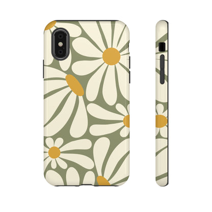 iPhone XS / Glossy Phone Case - ’Retro Green Daisy Pattern #1’ Phone Case