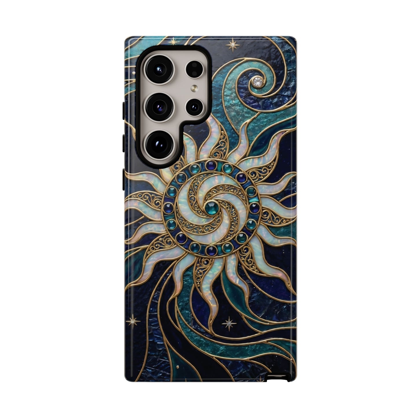 Elegant Teal & Gold Cosmic Sunburst Phone Case