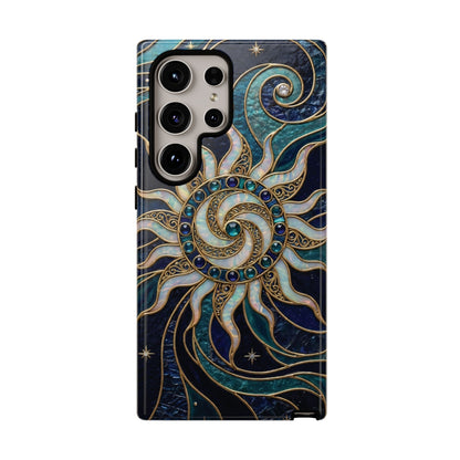 Elegant Teal & Gold Cosmic Sunburst Phone Case