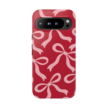 Bold Raspberry Red and Blush Pink Bow Pattern Phone Case - Red Phone Case - Google Pixel 9 Pro XL / Glossy