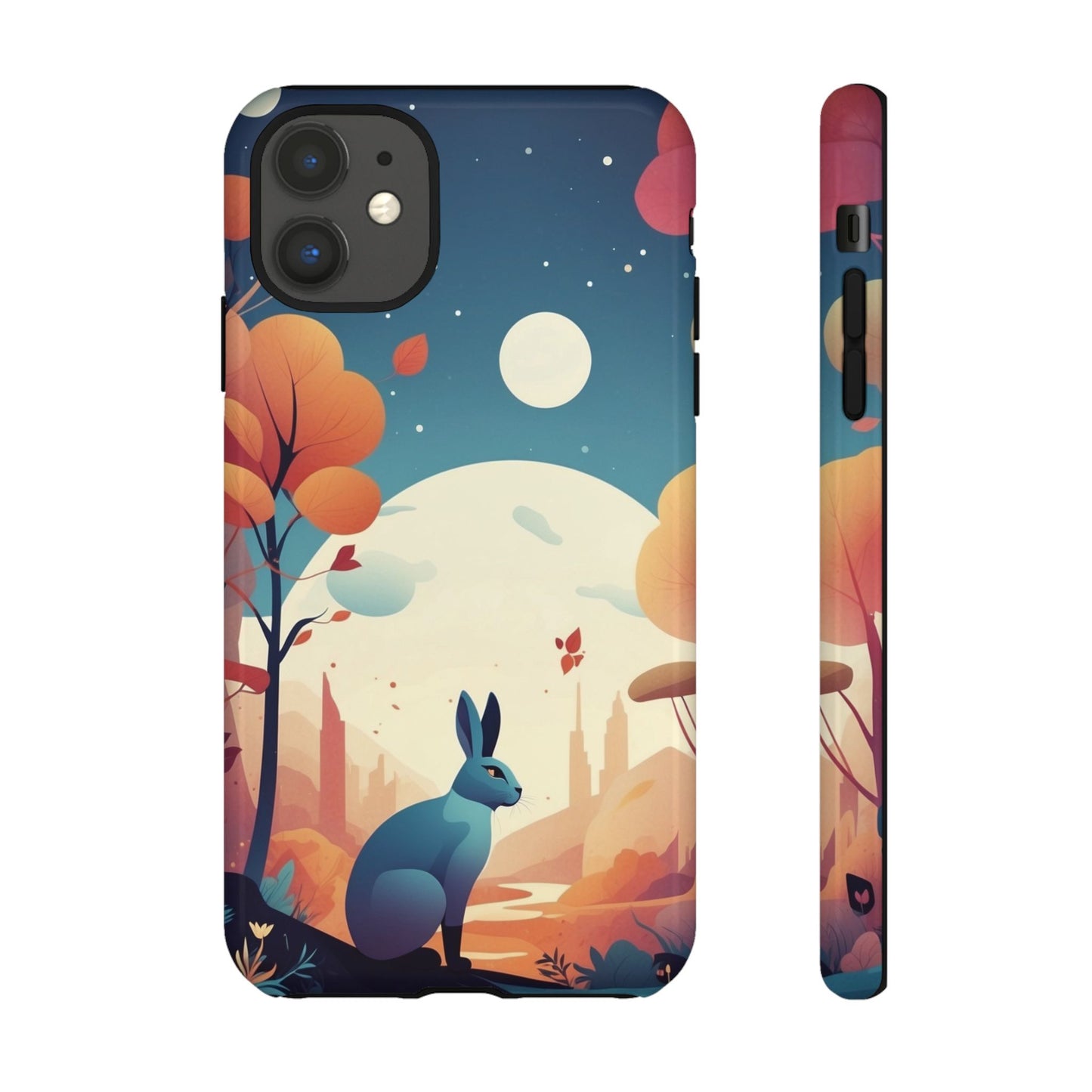 iPhone 11 / Glossy Phone Case - Stylised Blue Hare Design Phone Case