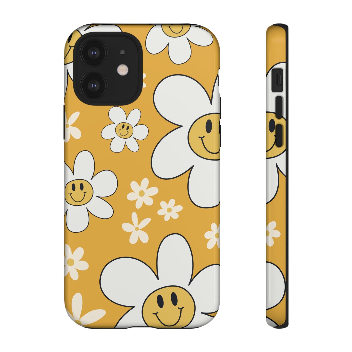 Fun Retro Daisy Pattern with Yellow Background Phone Case - Yellow Phone Case - iPhone 12 / Glossy
