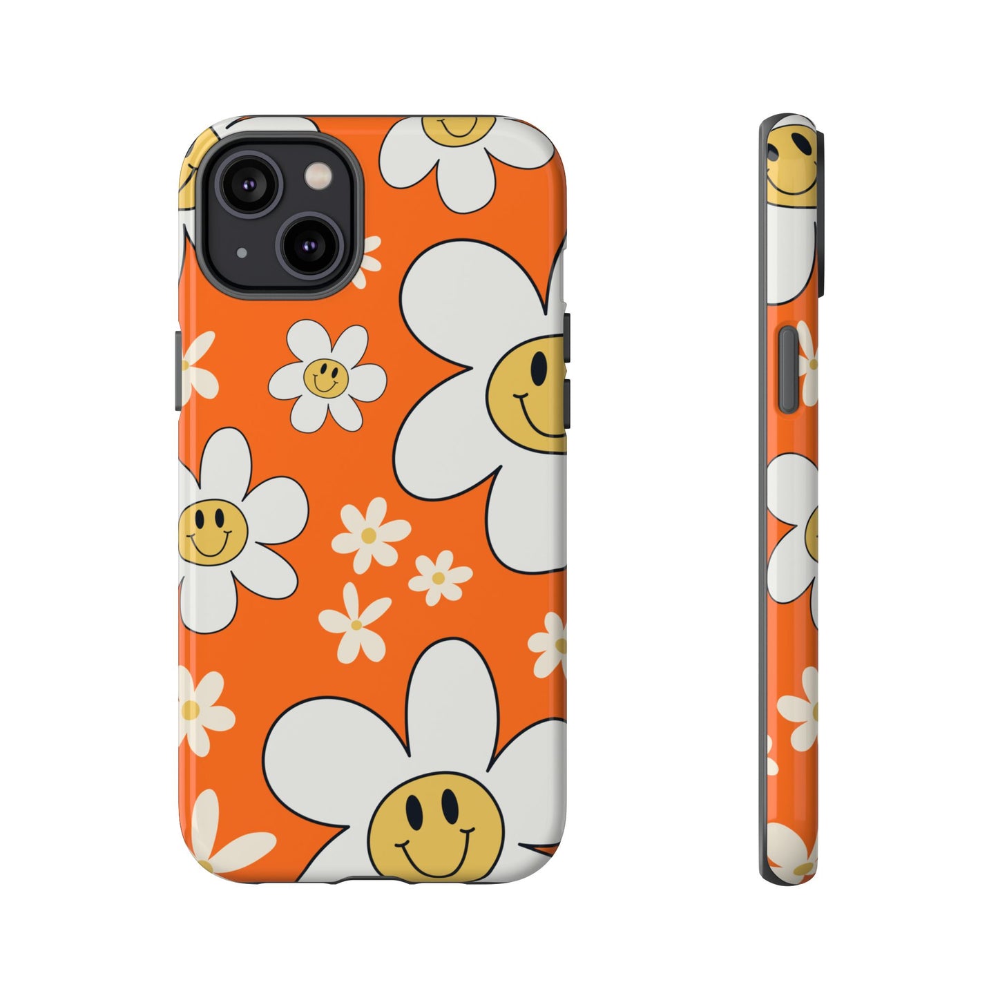 Fun Retro Daisy Pattern with Orange Background Phone Case - Orange Phone Case - iPhone 14 Plus / Glossy
