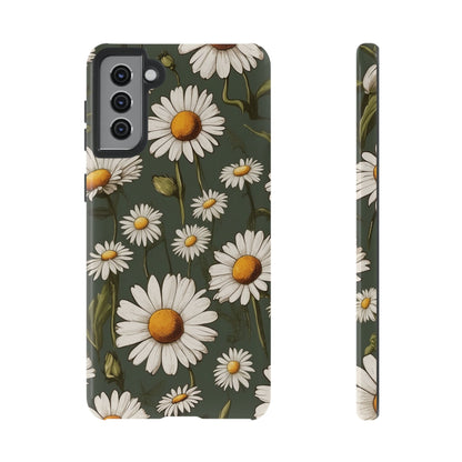Samsung Galaxy S21 Plus / Glossy Phone Case - Boho Chic Daisies Floral Pattern ’White & Green’ Phone Case