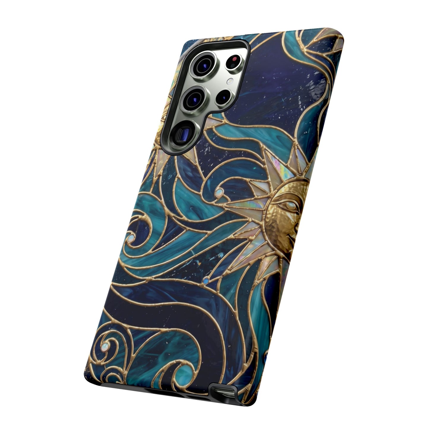 Elegant Teal & Gold Celestial Suns Phone Case