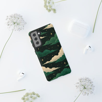 Illustrated Emerald Green Clouds & Stars Phone Case
